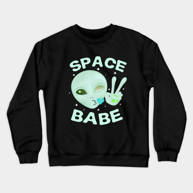 Space Babe - Green Crewneck Sweatshirt by lulubee